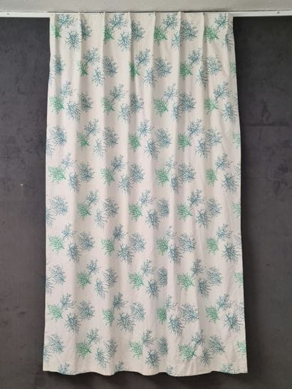 
2 PAIRS OF CURTAINS in white cotton printed...