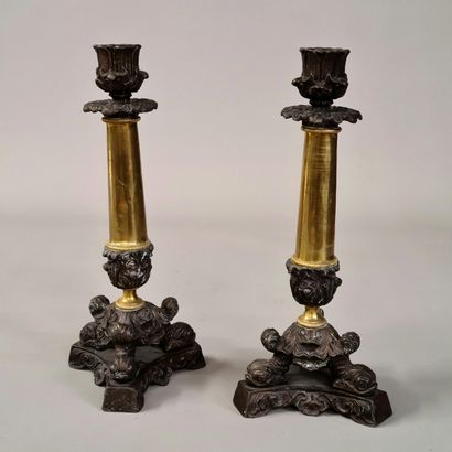 Pair of Louis Philippe period brass and black...