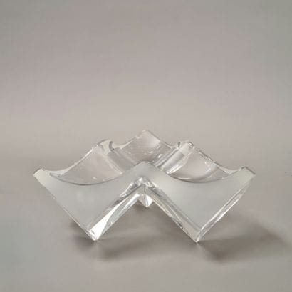 DAUM FRANCE - White molded crystal ashtray...