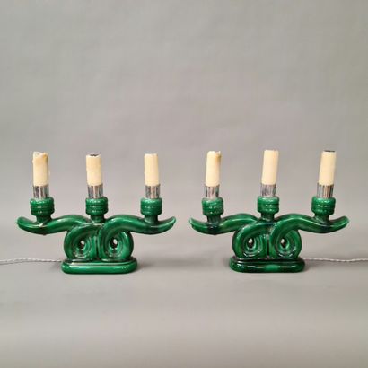 PAIR OF CANDELABRES WITH THREE LIGHTS Circa...