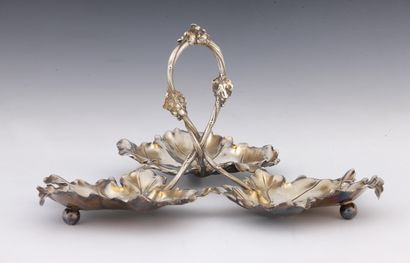 Silver plated THREE LEAVES STAND Circa 1900,...