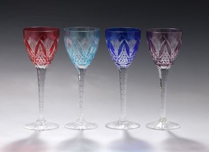 SET OF 7 RHIN WINE GLASSES in crystal overlay...
