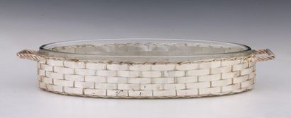 OVAL GRATIN DISH with silver plated braided...