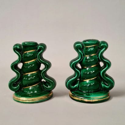 PAIR OF LAMP STANDS Circa 1960 in green enamelled...