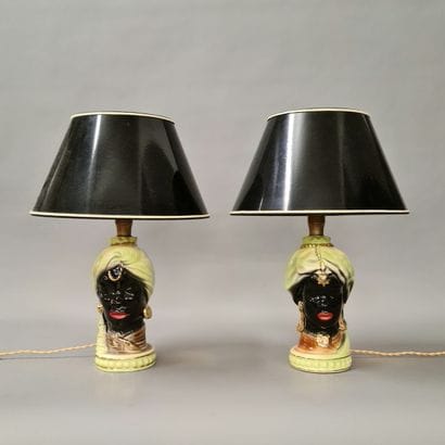 Pair of modern lamps with foot in the shape...