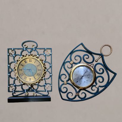 TABLE CLOCK AND HANGING BAROMETER Circa 1950...