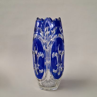 A molded glass OVOID VASE WITH A DENTAL NECK...
