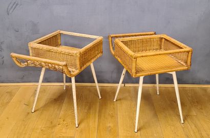 Pair of free-form wicker chairs in the style...