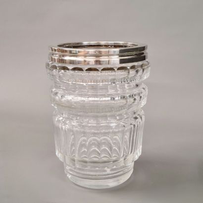 A 1950's white cut crystal CYLINDRICAL VASE,...