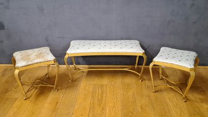 BANQUETTE AND PAIR OF TABOURETS of 1940's...