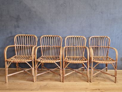 SET OF FOUR Rattan CHAIRS in the AUDOUX-MINET...