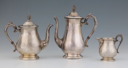 3 PIECES COFFEE SET in silver plated metal...