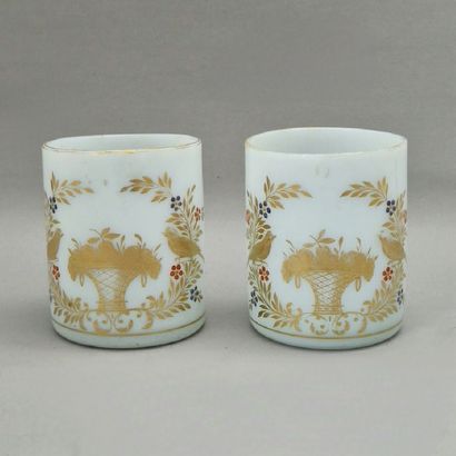 PAIR OF GOBELETS in soapy opaline of Restoration...