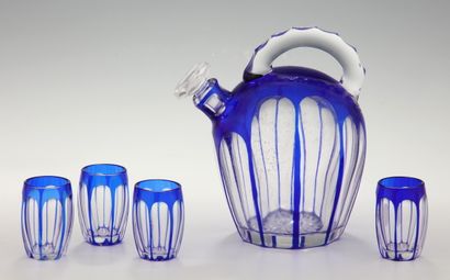 5 PIECES LIQUEUR SET in cut crystal overlay...