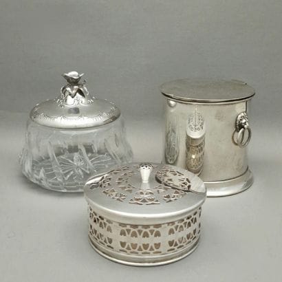 3 silver plated BISCUIT BOXES of the Middle...