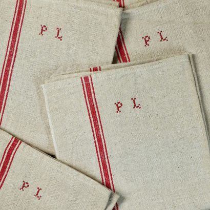 SET OF 4 TORCHONS in woven ecru canvas Circa...