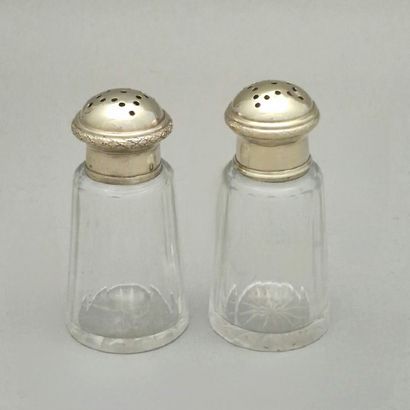 Pair of white crystal saloons with cut sides...