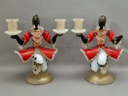 Pair of two-light table stoppers in the shape...