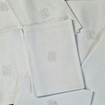 SET OF 11 TABLE CLOTHES in white cotton damask...