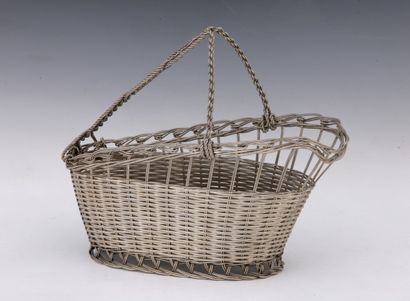 Modern silver plated basket with wickerwork...