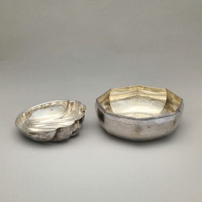2 modern silver plated CORBEILLES, one shell,...