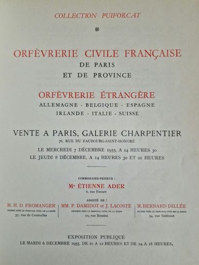 PUIFORCAT, L'ORFEVRERIE FRANCAISE ET ETRANGERE,...
