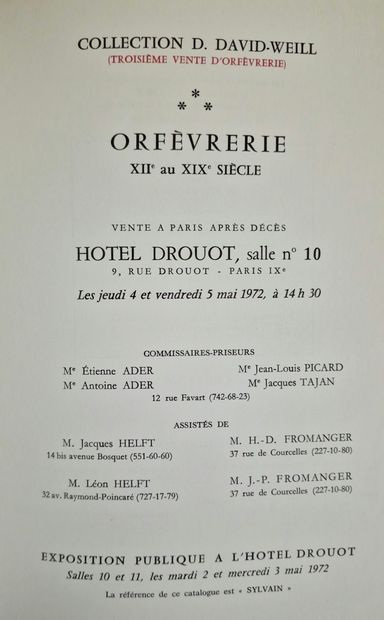 DAVID D. WEILL COLLECTION ORFEVRERIE France...
