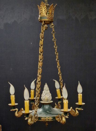 2 LUSTRES de Style Empire en bronze doré...