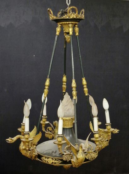 2 LUSTRES de Style Empire en bronze doré...