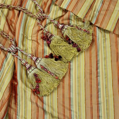 Pair of satin curtains with green, red and...