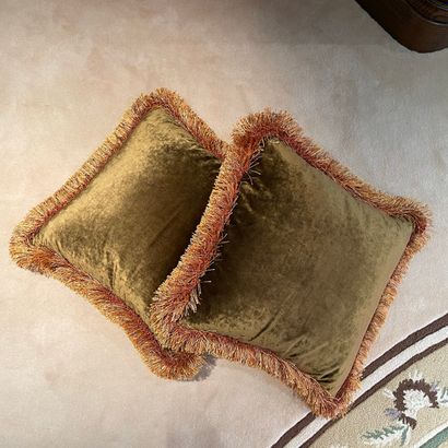 * Pair of green bronze velvet cushions with...