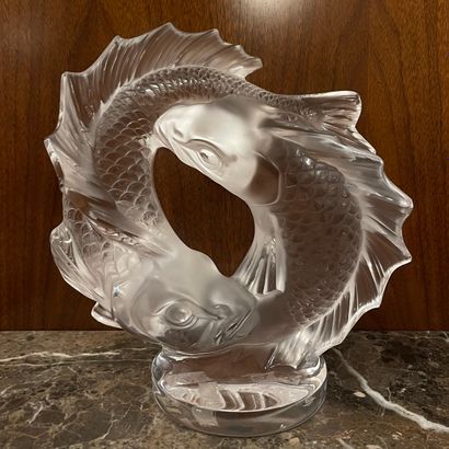 LALIQUE France - GROUPE DE DEUX POISSONS...