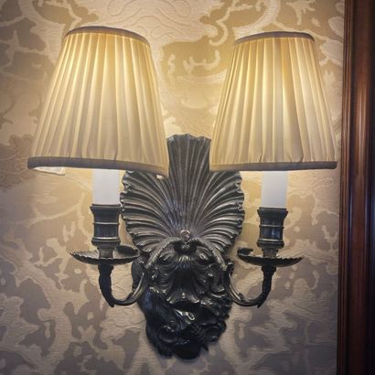 SET OF FOUR TWO-BRASS LIGHTS in Baroque-Modern...