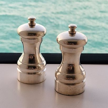 2 PAIRS OF PEPPER AND SALT MILLERS, baluster...