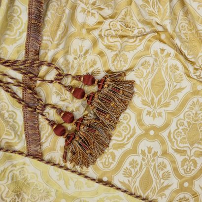 TWO PAIRS OF CURTAINS in two-tone gold brocaded...