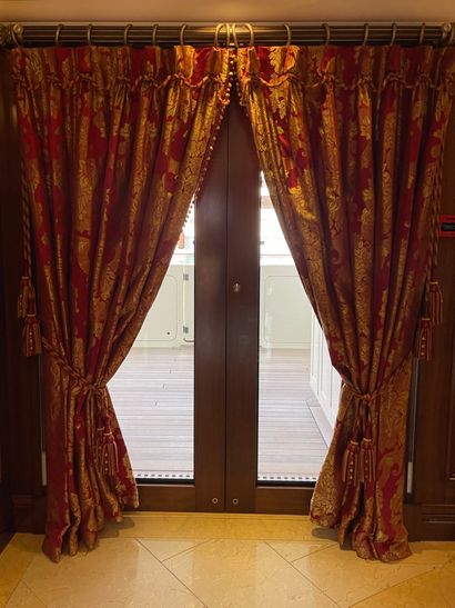 2 PAIRS OF CURTAINS in brocade decorated...