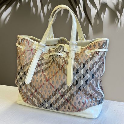 BURBERRY - 43 cm TARTAN COATED BAG on PVC...