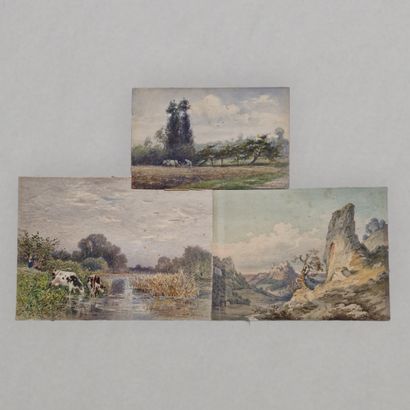 3 AQUARELLES SUR PAPIER représentant des...