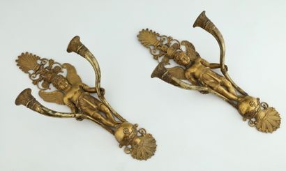 PAIRE D'APPLIQUES d'Epoque Restauration 
En...