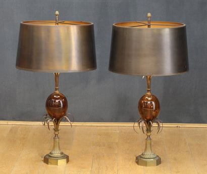 CHARLES HOUSE 
PAIR OF PINEAPPLE LAMPS
Gilded...