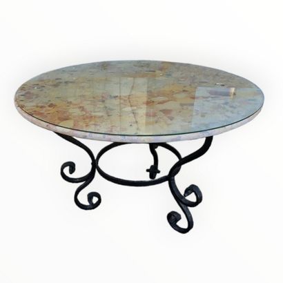 Modern ROUND TABLE with glass-protected Aleppo...