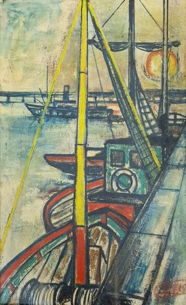 20TH CENTURY SCHOOL 
Harbor view
OIL ON CANVAS
Signed...