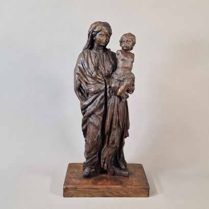 XVIIIth century carved and stained wood VIRGIN...