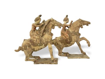 CHINA Tang Style
Pair of horsewomen in patinated...