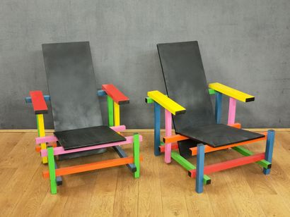 After Gerrit RIETVELD
PAIR OF ARMCHAIRS
Handcrafted...