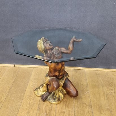 LOW TABLE with octagonal beveled glass top...