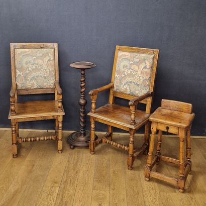 PAIR OF RECTANGULAR FLAT-BACKED ARMCHAIRS...