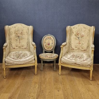 Pair of Louis XVI style giltwood EAR CHAIRS...