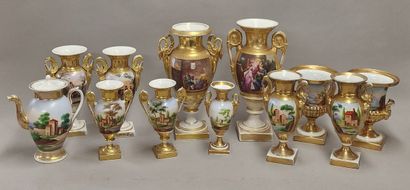 PARIS - 9 VASES INCLUDING 3 PAIRS AND A CAFETIERE...