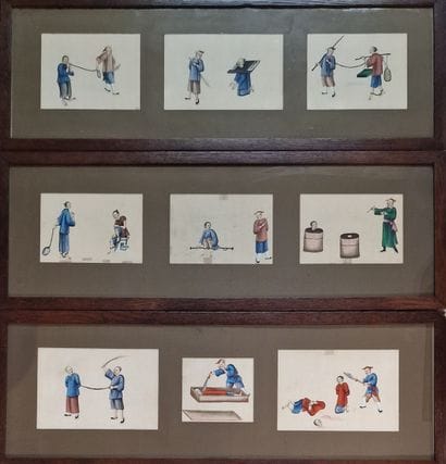 CHINA - CANTON - SET OF 3 FRAMES with paint...